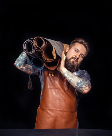 Worker of leather being keen on his buisness