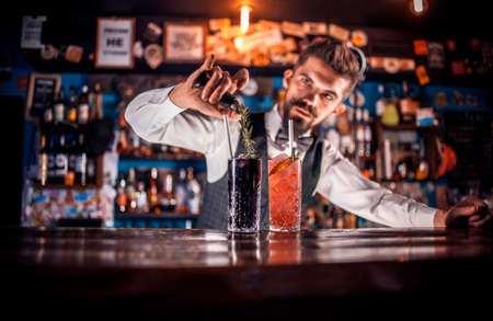 Barman makes a cocktail on the beerhallの写真素材