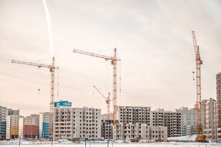 Lift crane a new residential buildingの写真素材