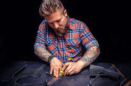 Artisan of leather at workの写真素材