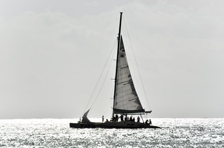 Beautiful yacht in the open sea on a sunny day