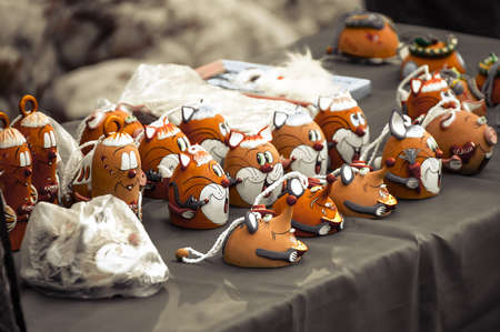 Toy figurines in a rowの写真素材