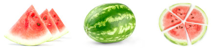 Set of Fresh watermelon over a white backgroundの写真素材