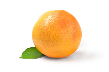 Pink grapefruit in a peel on white backgroundの写真素材