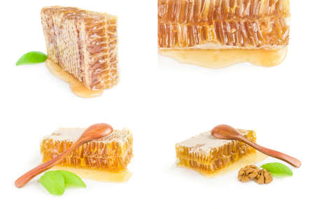 Set of honey close-up isolated on white backgroundの写真素材