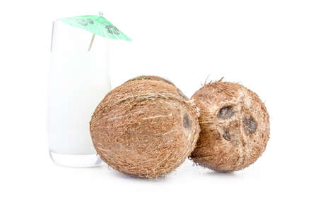 Coconut close-up on whiteの写真素材