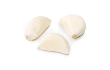 Fresh garlic isolated on white backgroundの写真素材