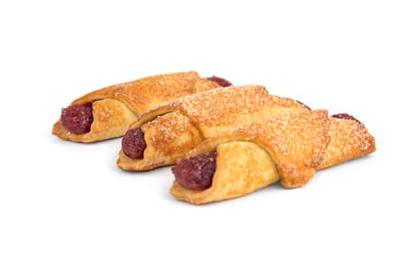 Sweet cookies with jam isolated on whiteの写真素材