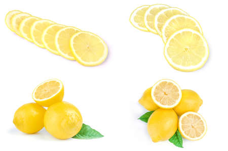 Collage of lemons isolated over a white backgroundの写真素材