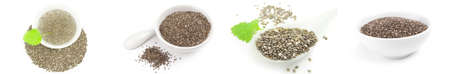 Set of chia seeds close-up isolated on white backgroundの写真素材