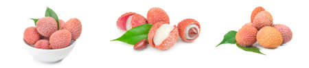 Collage of litchi on a backgroundの写真素材