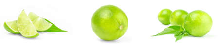Set of limes isolated over a white backgroundの写真素材