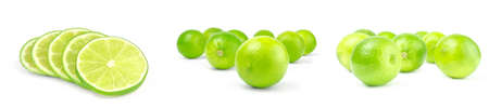 Collection of limes isolated on a white background with clipping pathの写真素材
