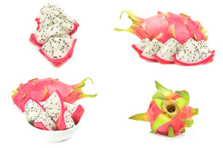 Collage of dragon fruit on whiteの写真素材