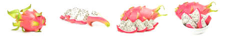 Set of dragon fruit on a isolated white backgroundの写真素材