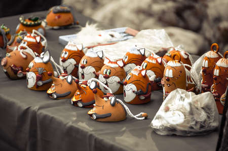 Toy figurines in a rowの写真素材