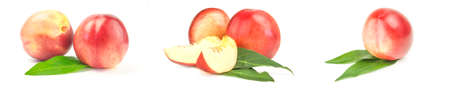 Collage of ripe peaches on a white background clipping pathの写真素材