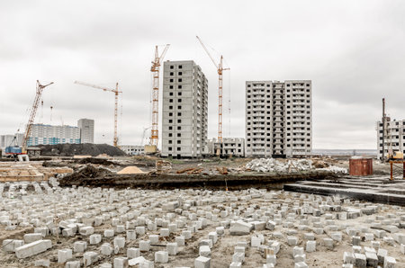 Crane and building construction siteの写真素材