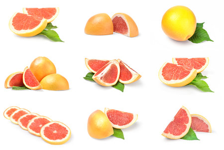 Set of grapefruit over a white backgroundの写真素材