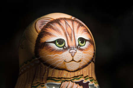 Face of wooden doll catの写真素材
