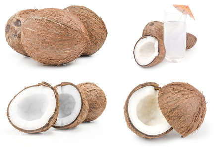 Collection of coconut on whiteの写真素材