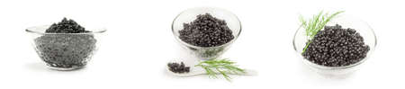 Collage of black caviar isolated on a white backgroundの写真素材