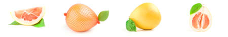 Set of pummelo isolated on a white cutoutの写真素材