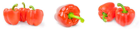 Collection of red bell peppers isolated on a white backgroundの写真素材