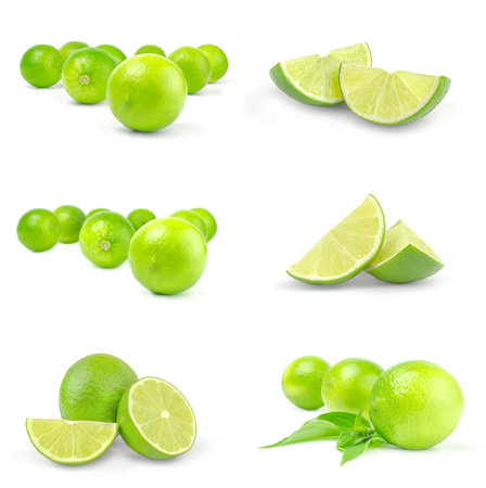 Collection of limes isolated on whiteの写真素材
