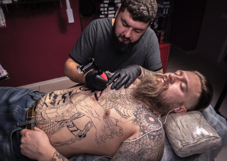 Master create tattoo in studioの写真素材