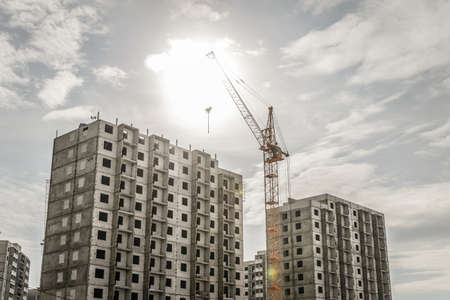 New high block construction with a craneの写真素材