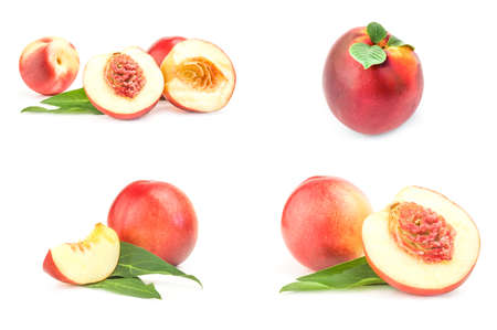 Set of isolated peaches on a white background clipping pathの写真素材