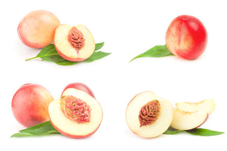 Set of juicy ripe peaches isolated on a white background cutoutの写真素材