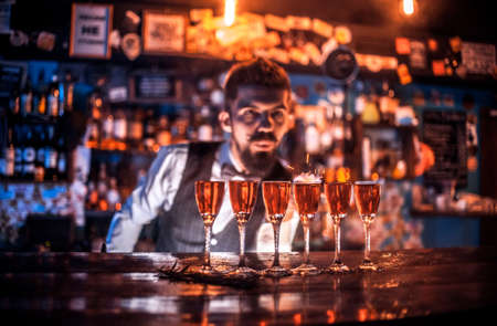 Barman makes a cocktail in the brasserieの写真素材