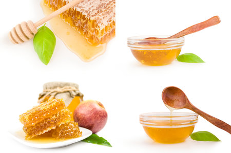 Set of honey close-up on whiteの写真素材