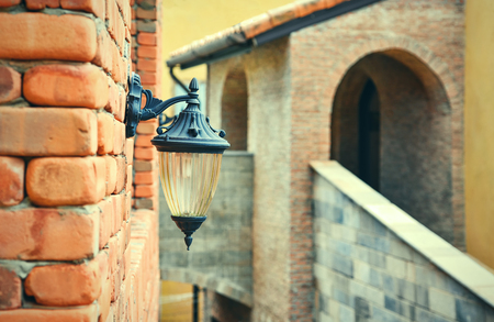 Wall lamp in the villageの写真素材