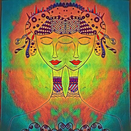 bright colors twins with long necksの写真素材