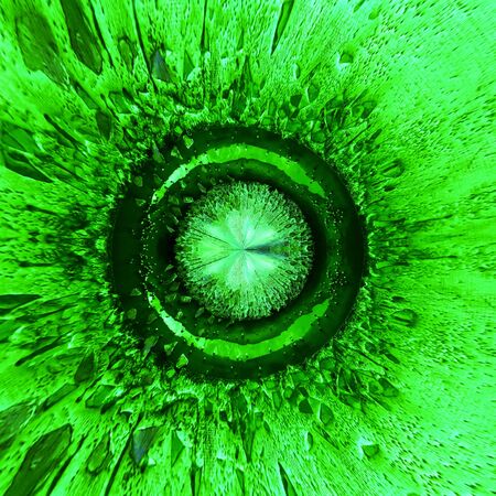 Abstract creative images imagining futuristic space life and living landscape in shades of emerald greenの写真素材