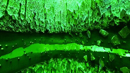 Abstract creative images imagining futuristic space life and living landscape in shades of emerald greenの写真素材
