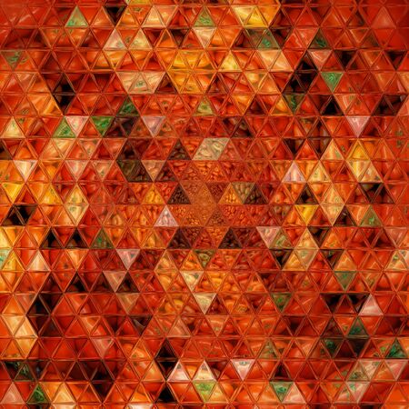 intricate triangular mosaic pattern from many fresh organic tomato at farmers market