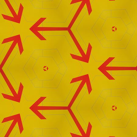 hexagonal  design, based on single red arrow on vibrant yellow backdropの写真素材