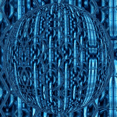 shades of blue abstract pattern and design of a huge steel links of industrial chain transformed into unique artの写真素材