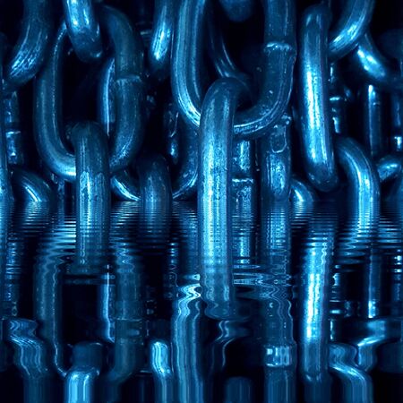 water reflection pattern of a huge steel links of industrial chain transformed into unique art