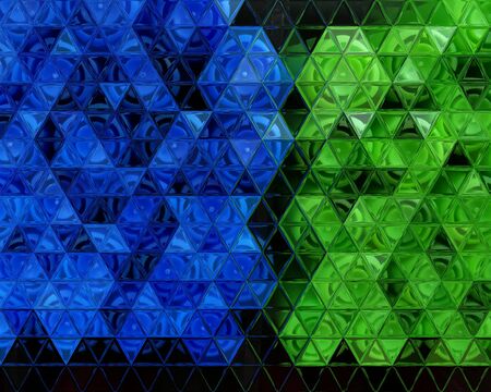 triangular mosaic abstract patterns and design from many felt tip pen tops mostly bright green and...
