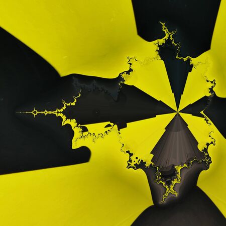 Mandelbrot fractal intricate variations through design all based on multiple black diagonal on a vibrant yellow chevronの写真素材