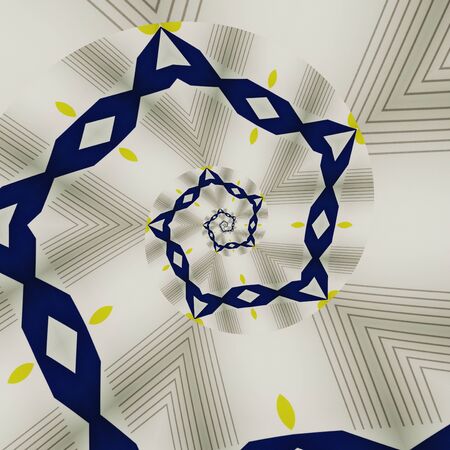 blue yellow and white intricate geometric spiral patterns and designs