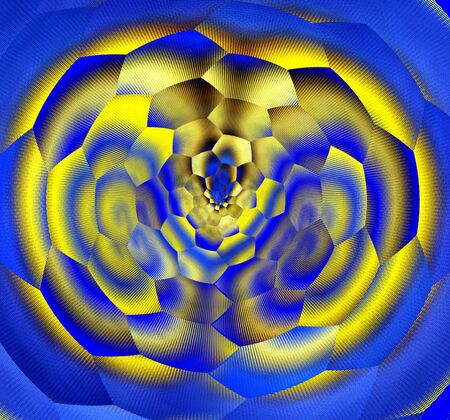 art from electric Neon and ultraviolet blue sky effect with yellow wheat fields  as abstract patterns shapes and designsの写真素材