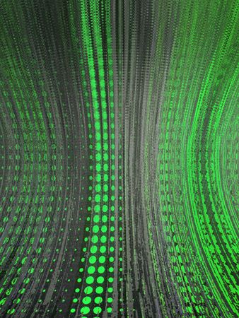 grey background with dots of various sizes colored mainly green and transformed into patterns shapes and designsの写真素材