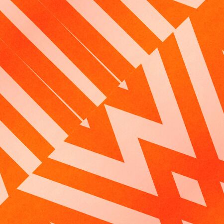 minimal orange and white diagonal stripes and directional arrow transformed into water reflection patternsの写真素材