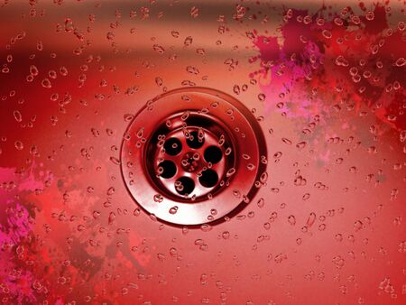 water drops with plug outlet from new spotless domestic stainless steel sink over layered to form...